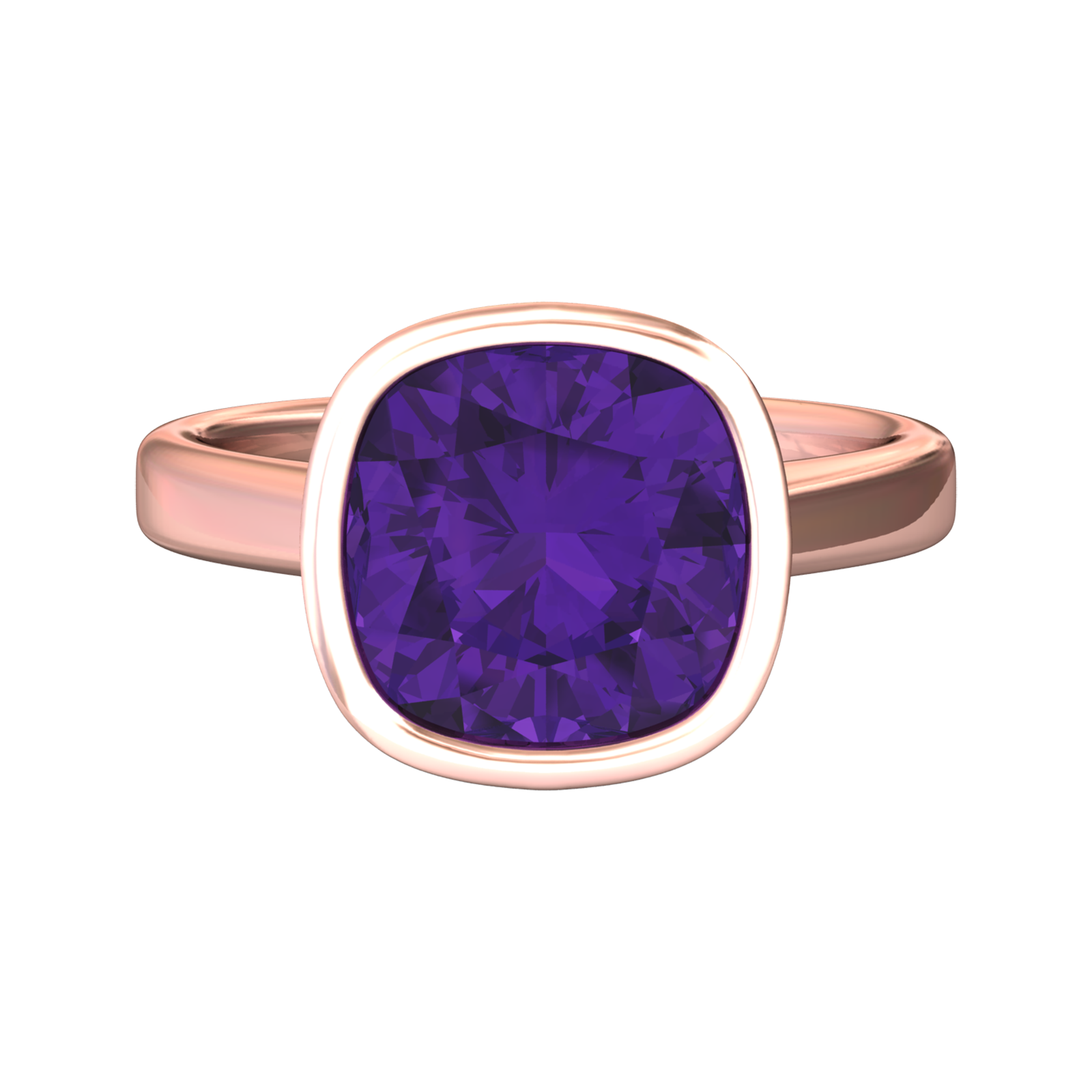 Nova cushion shaped Amethyst ring set in a plain bezel setting Gardiner Brothers