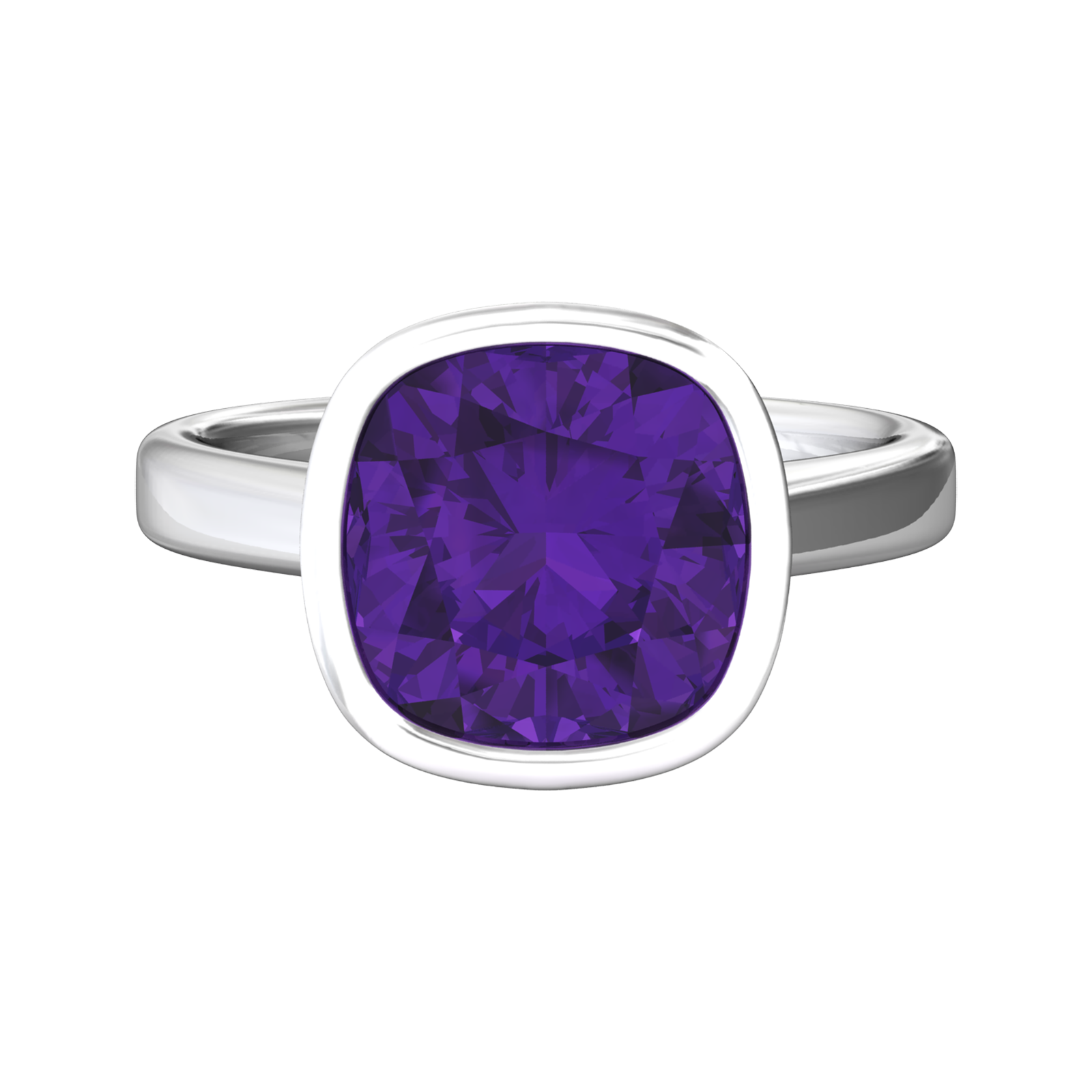 Nova cushion shaped Amethyst ring set in a plain bezel setting Gardiner Brothers