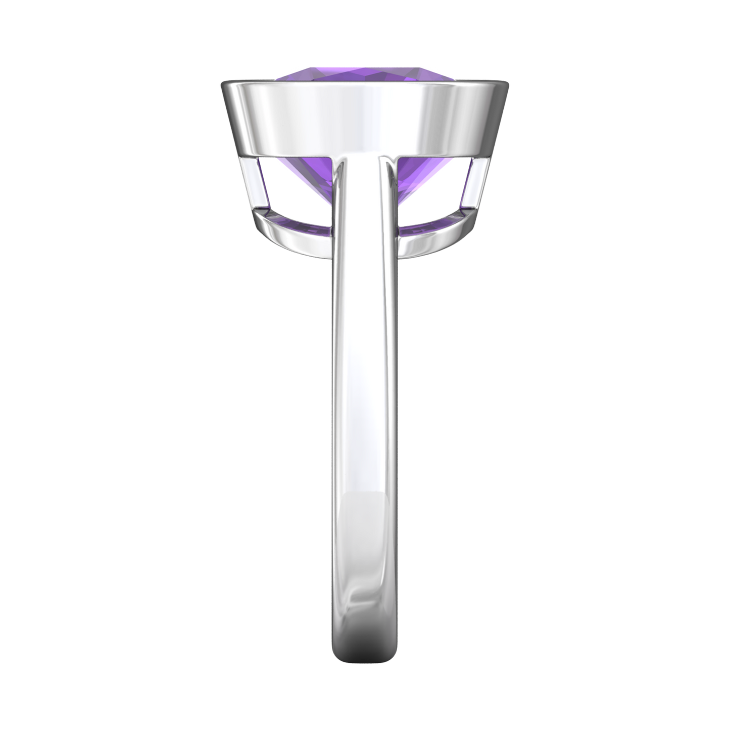 Nova cushion shaped Amethyst ring set in a plain bezel setting Gardiner Brothers