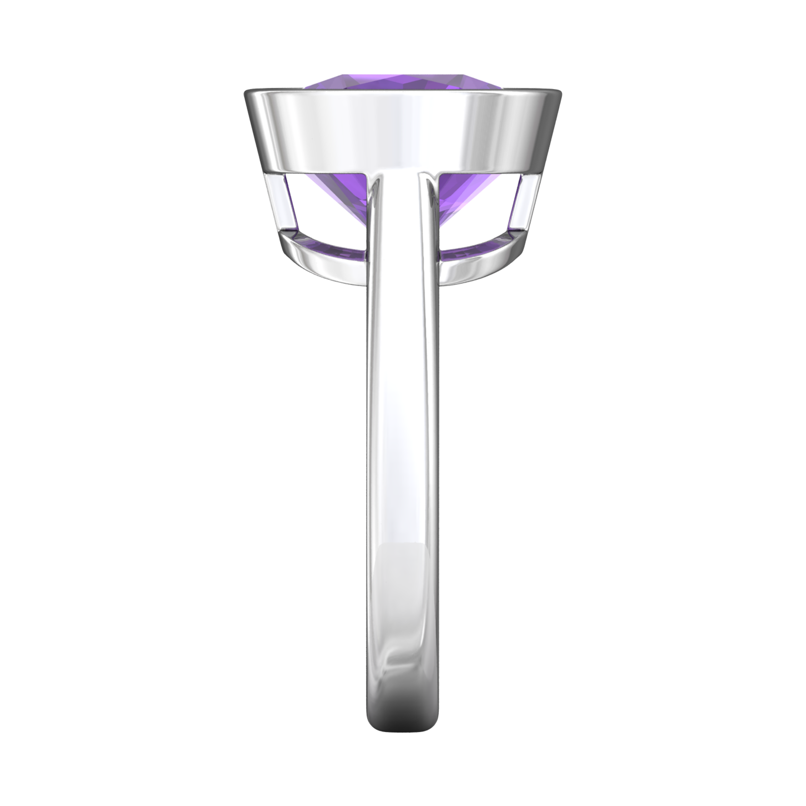 Nova cushion shaped Amethyst ring set in a plain bezel setting Gardiner Brothers