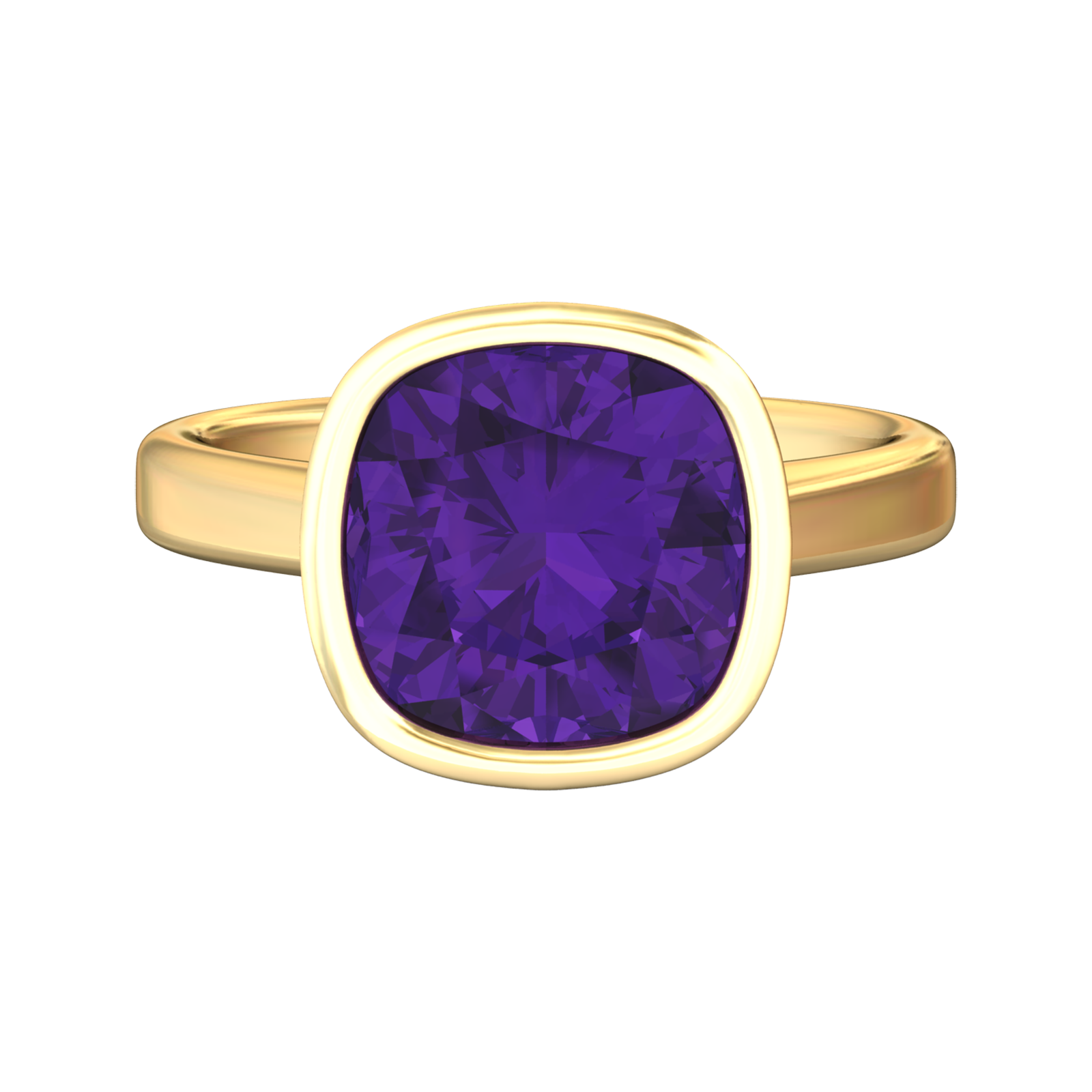 Nova cushion shaped Amethyst ring set in a plain bezel setting Gardiner Brothers
