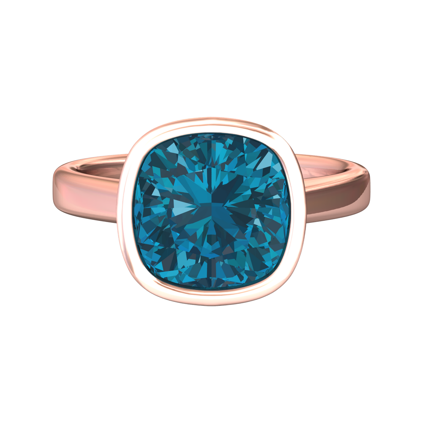Nova cushion shaped London Blue Topaz ring set in a plain bezel setting Gardiner Brothers