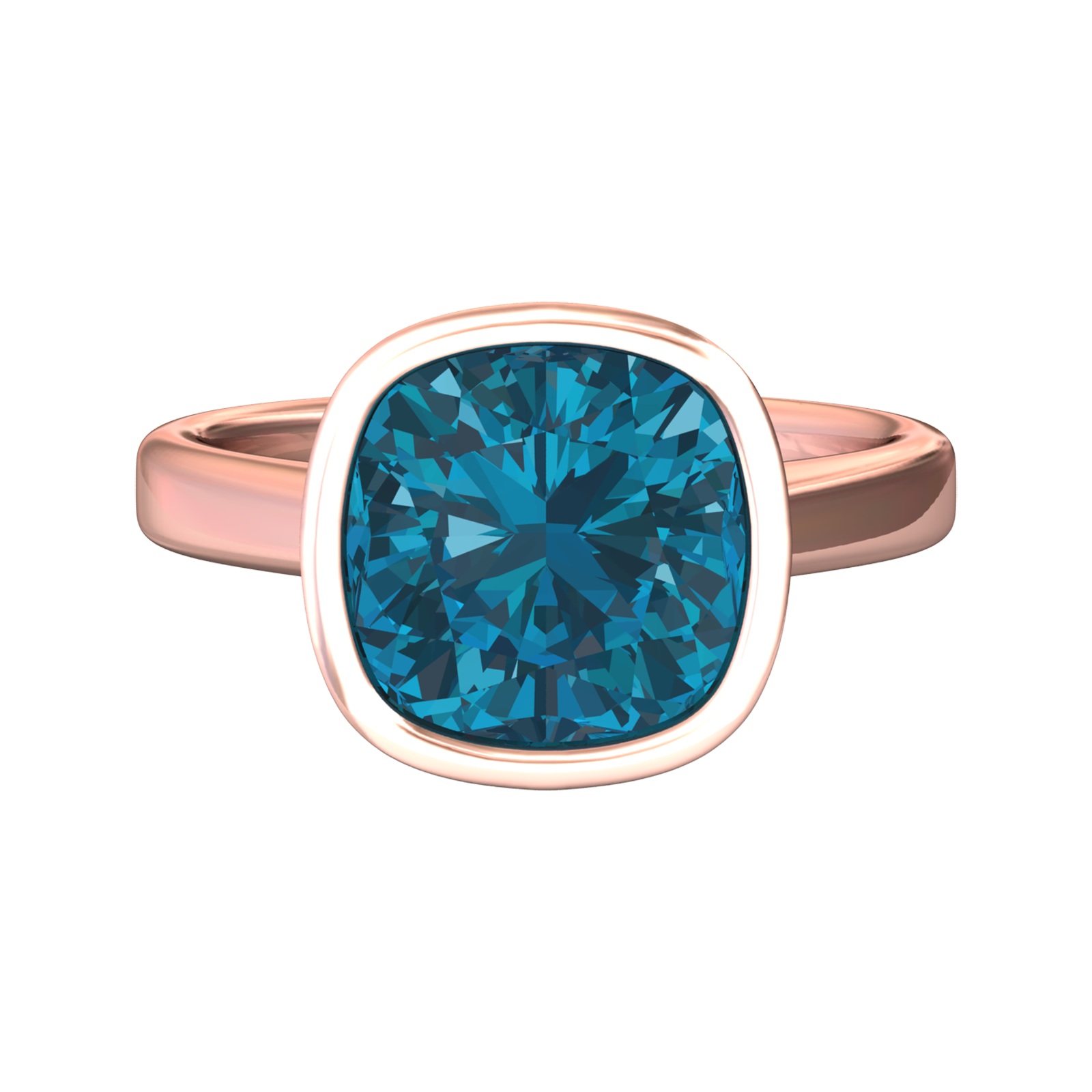 Nova cushion shaped London Blue Topaz ring set in a plain bezel setting Gardiner Brothers