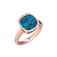Nova cushion shaped London Blue Topaz ring set in a plain bezel setting Gardiner Brothers Rose Gold