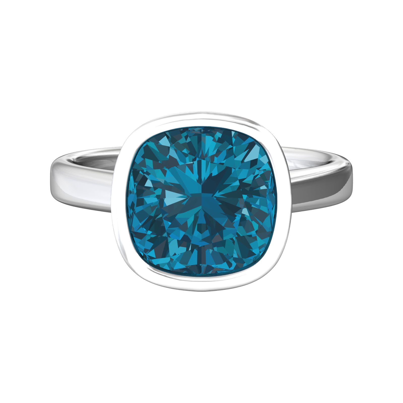 Nova cushion shaped London Blue Topaz ring set in a plain bezel setting Gardiner Brothers