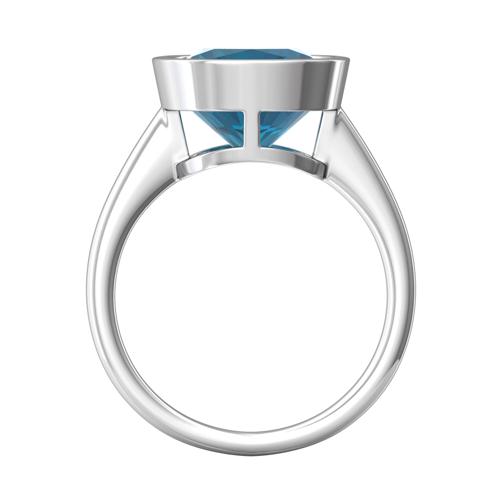 Nova cushion shaped London Blue Topaz ring set in a plain bezel setting Gardiner Brothers