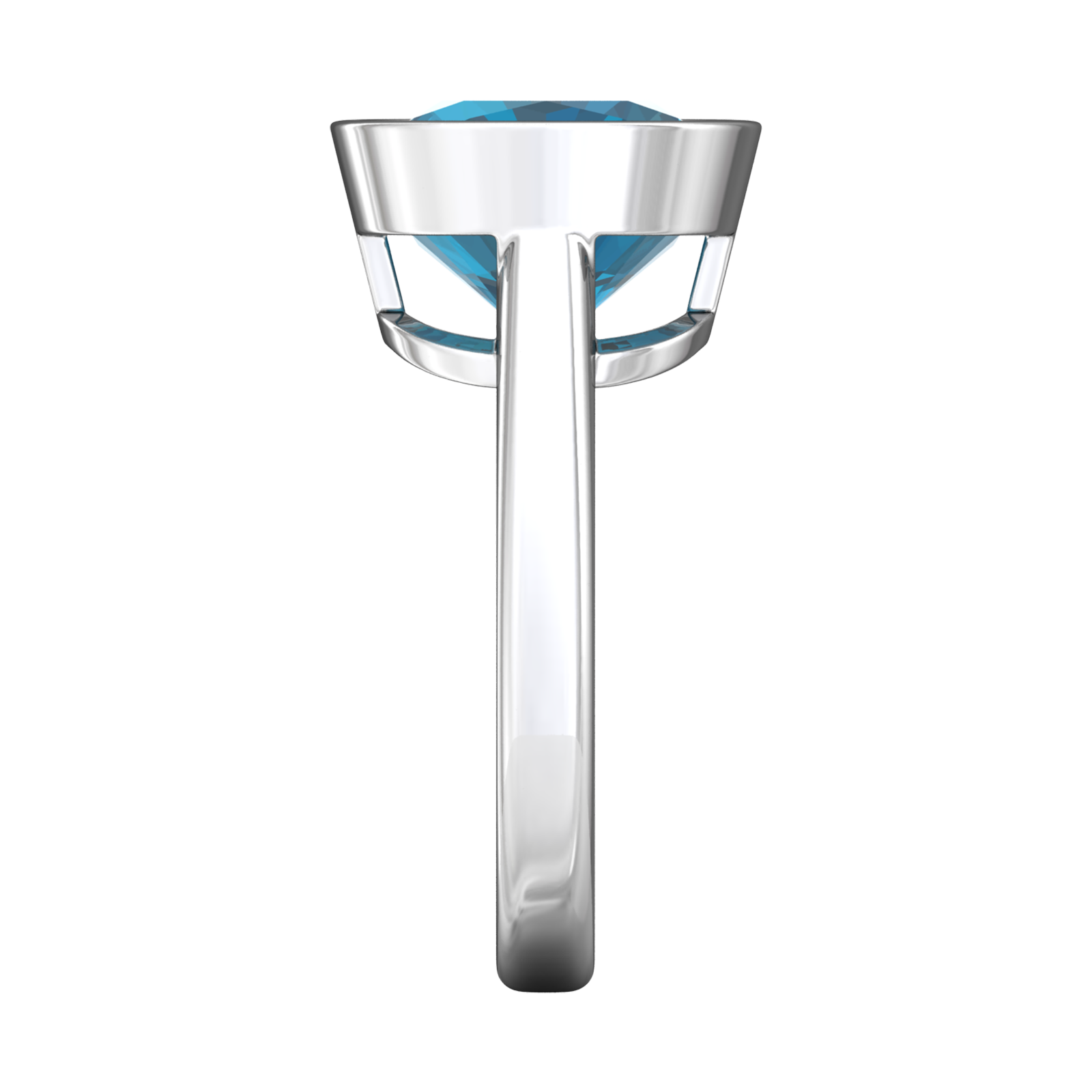 Nova cushion shaped London Blue Topaz ring set in a plain bezel setting Gardiner Brothers