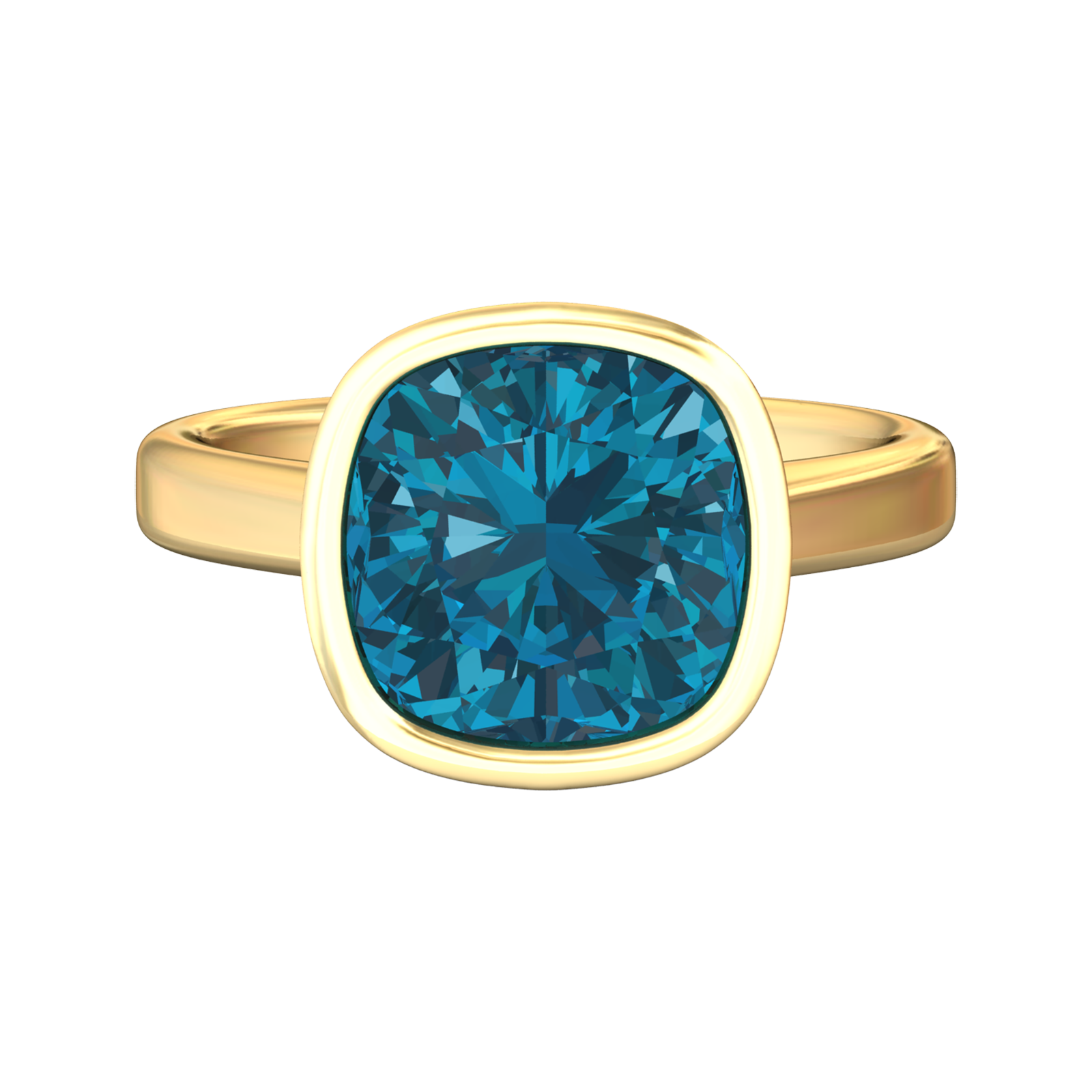 Nova cushion shaped London Blue Topaz ring set in a plain bezel setting Gardiner Brothers