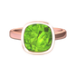 Nova cushion shaped Peridot ring set in a plain bezel setting Gardiner Brothers