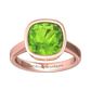 Nova cushion shaped Peridot ring set in a plain bezel setting Gardiner Brothers