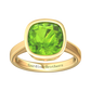 Nova cushion shaped Peridot ring set in a plain bezel setting Gardiner Brothers