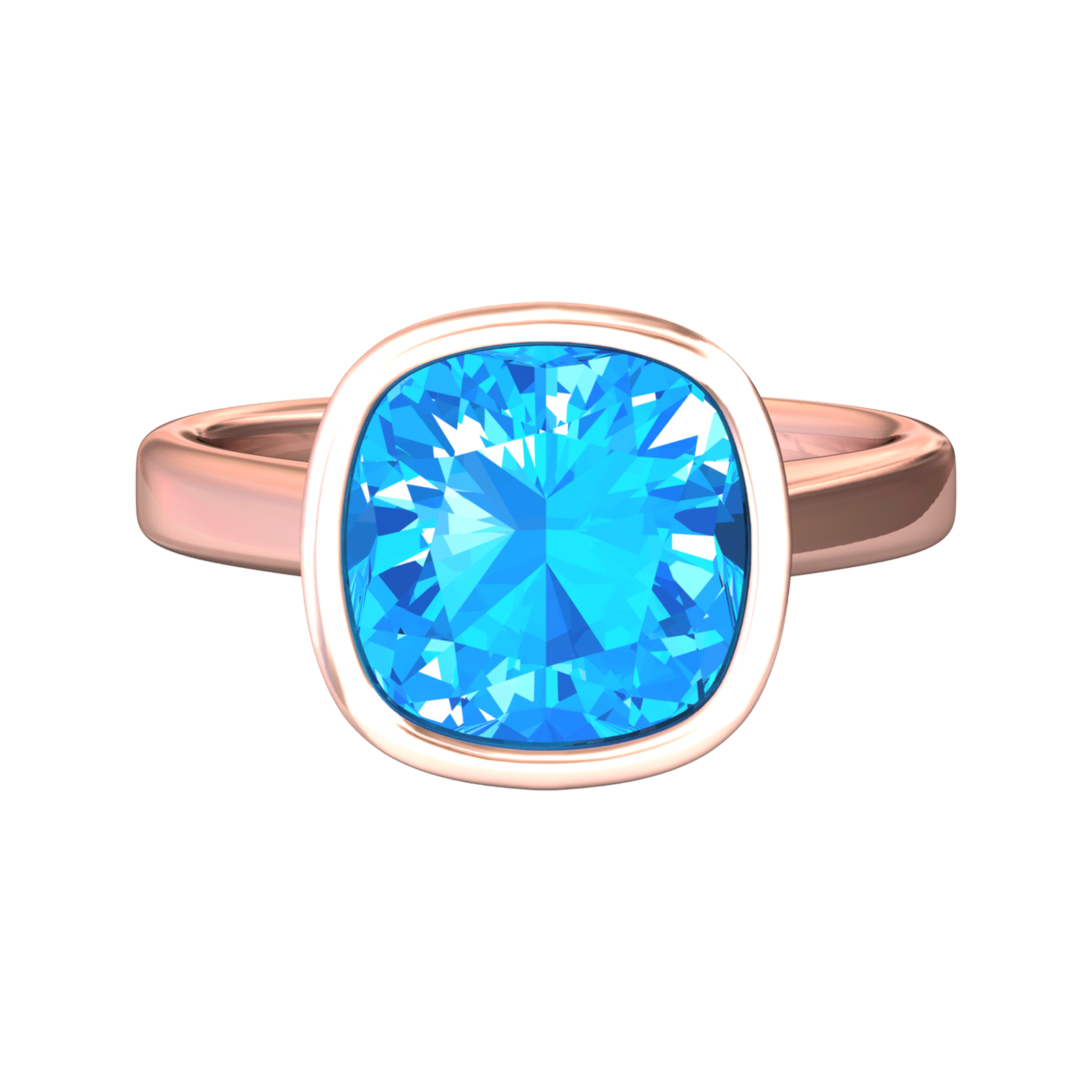 Nova cushion shaped Swiss Blue Topaz ring set in a plain bezel setting Gardiner Brothers