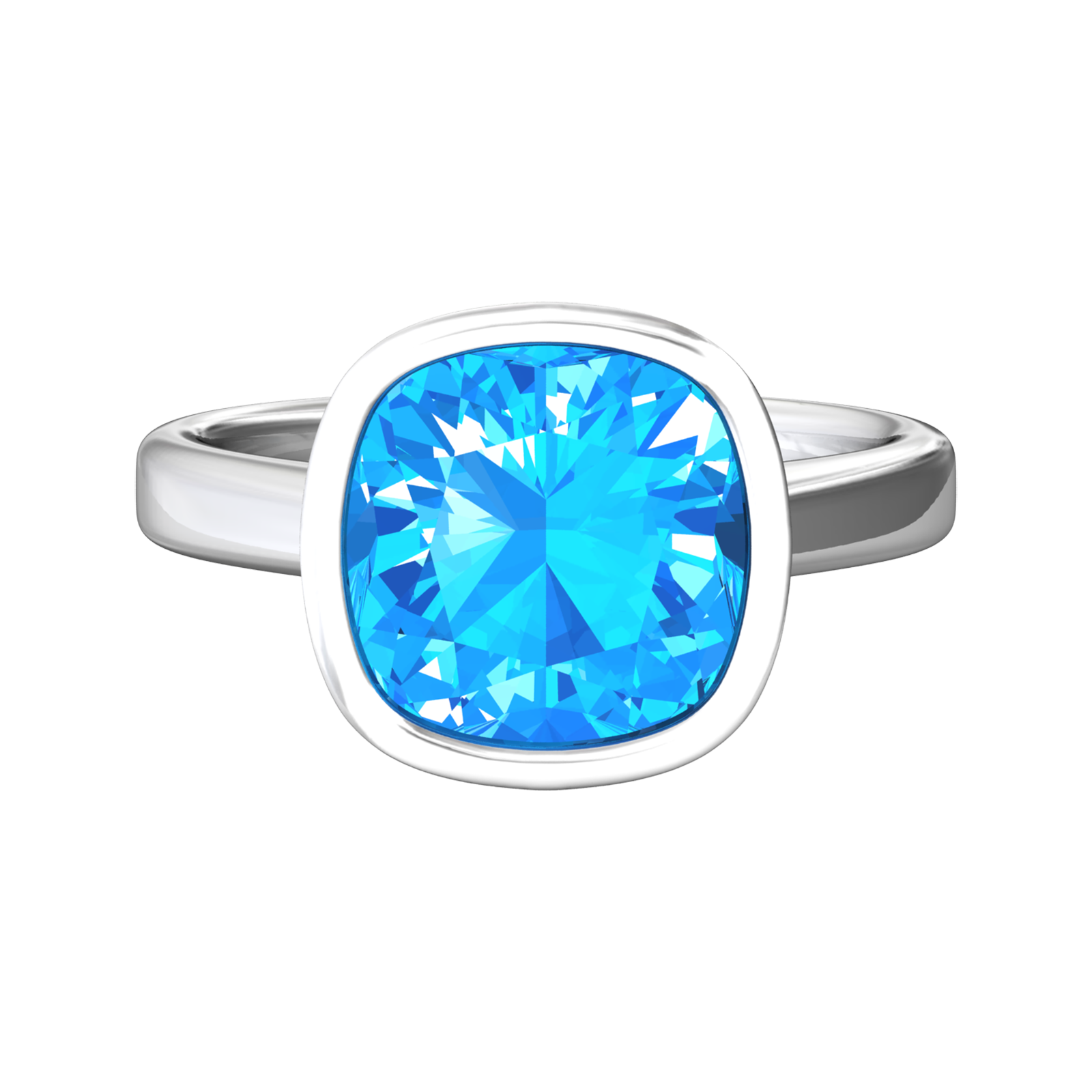 Nova cushion shaped Swiss Blue Topaz ring set in a plain bezel setting Gardiner Brothers