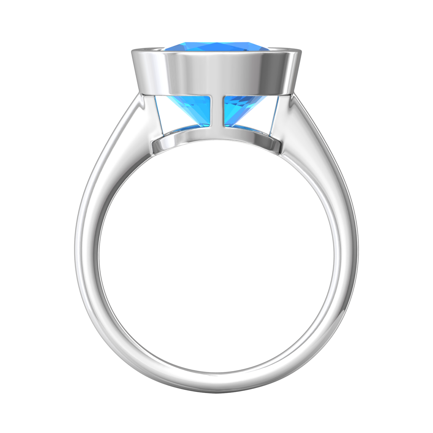 Nova cushion shaped Swiss Blue Topaz ring set in a plain bezel setting Gardiner Brothers