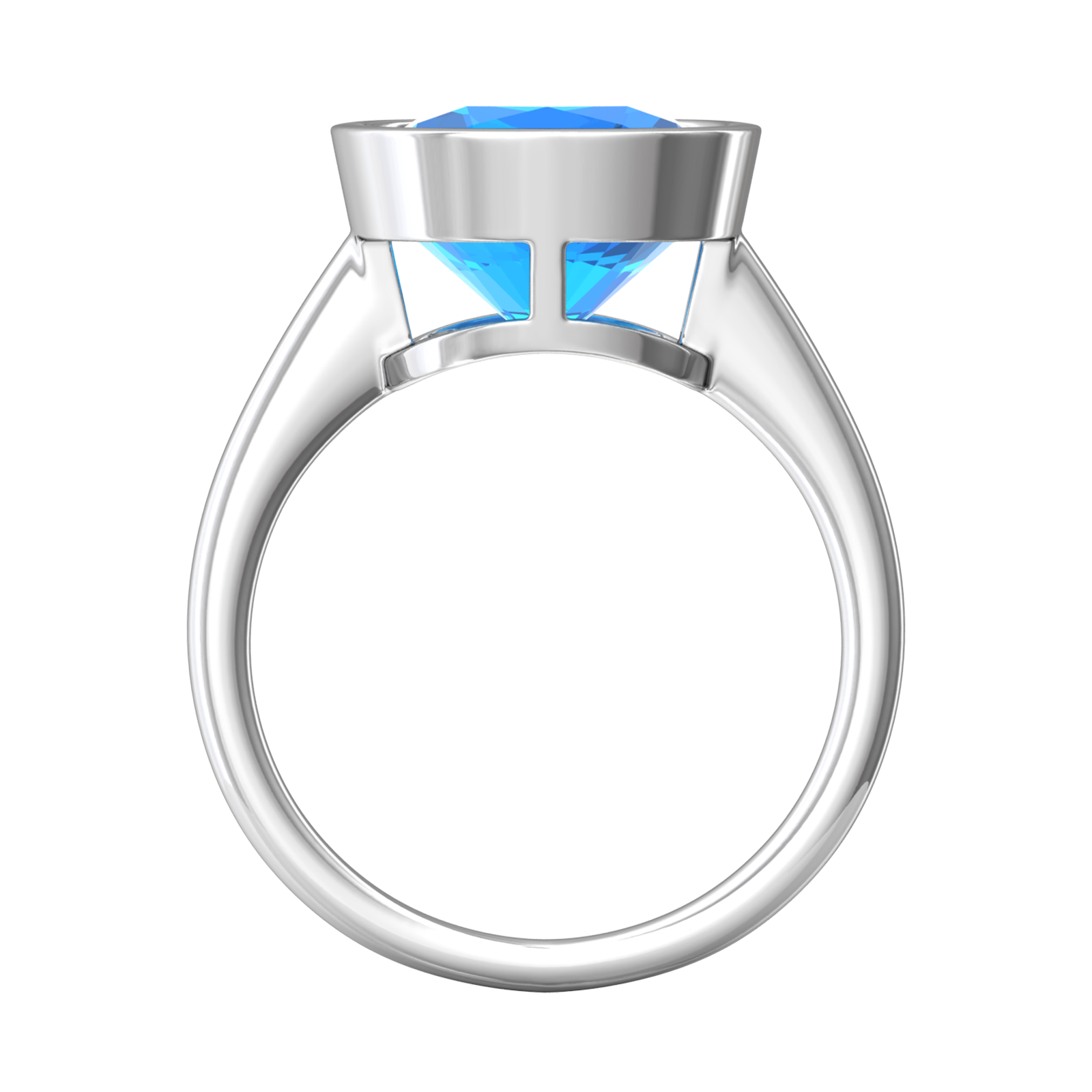Nova cushion shaped Swiss Blue Topaz ring set in a plain bezel setting Gardiner Brothers