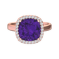 Nova cushion shaped Amethyst ring with a halo of diamonds Gardiner Brothers