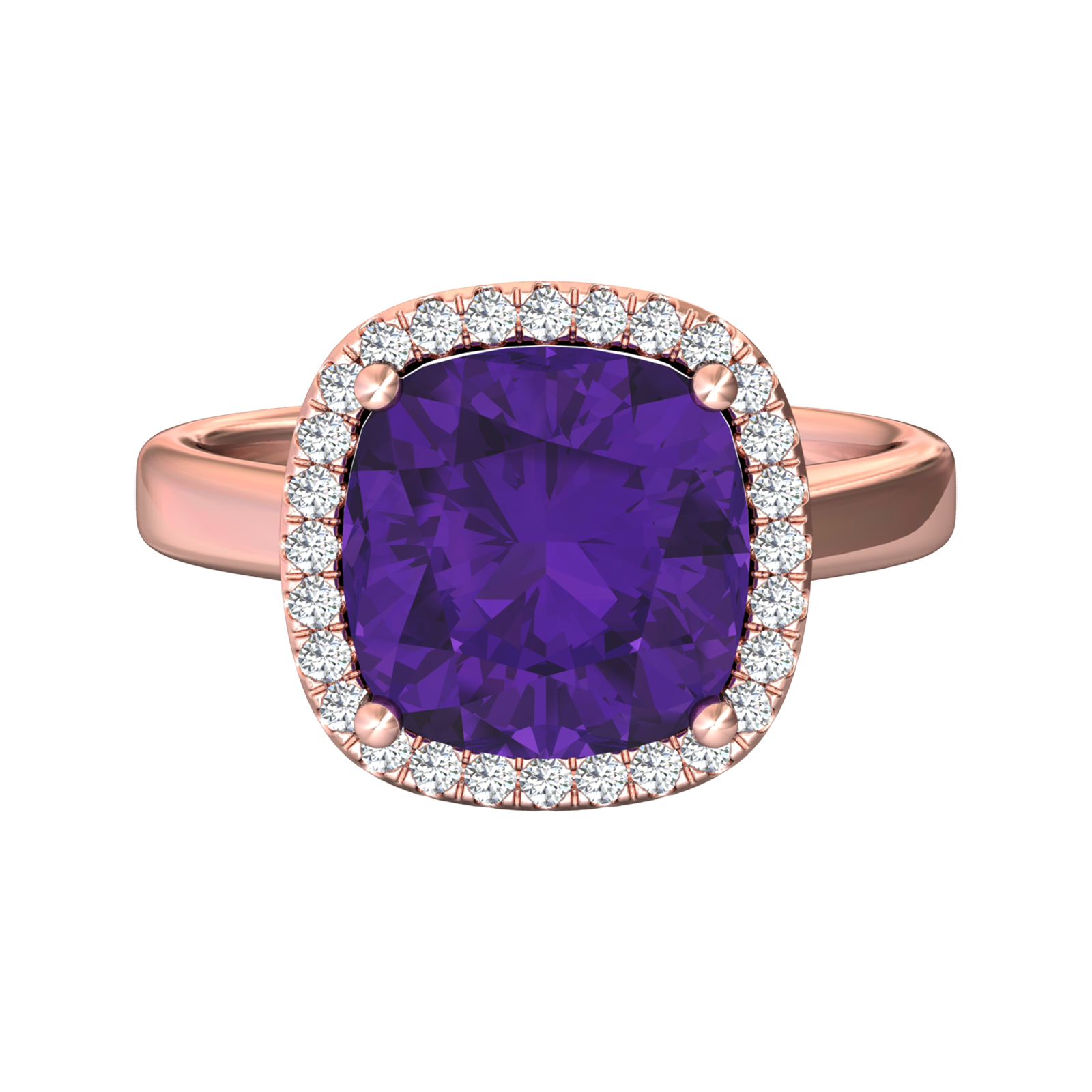 Nova cushion shaped Amethyst ring with a halo of diamonds Gardiner Brothers