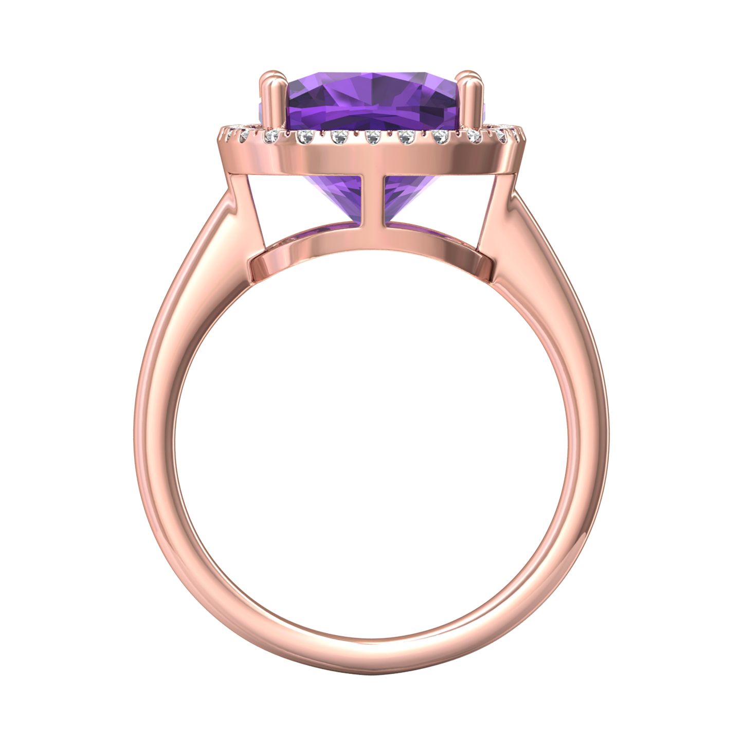 Nova cushion shaped Amethyst ring with a halo of diamonds Gardiner Brothers