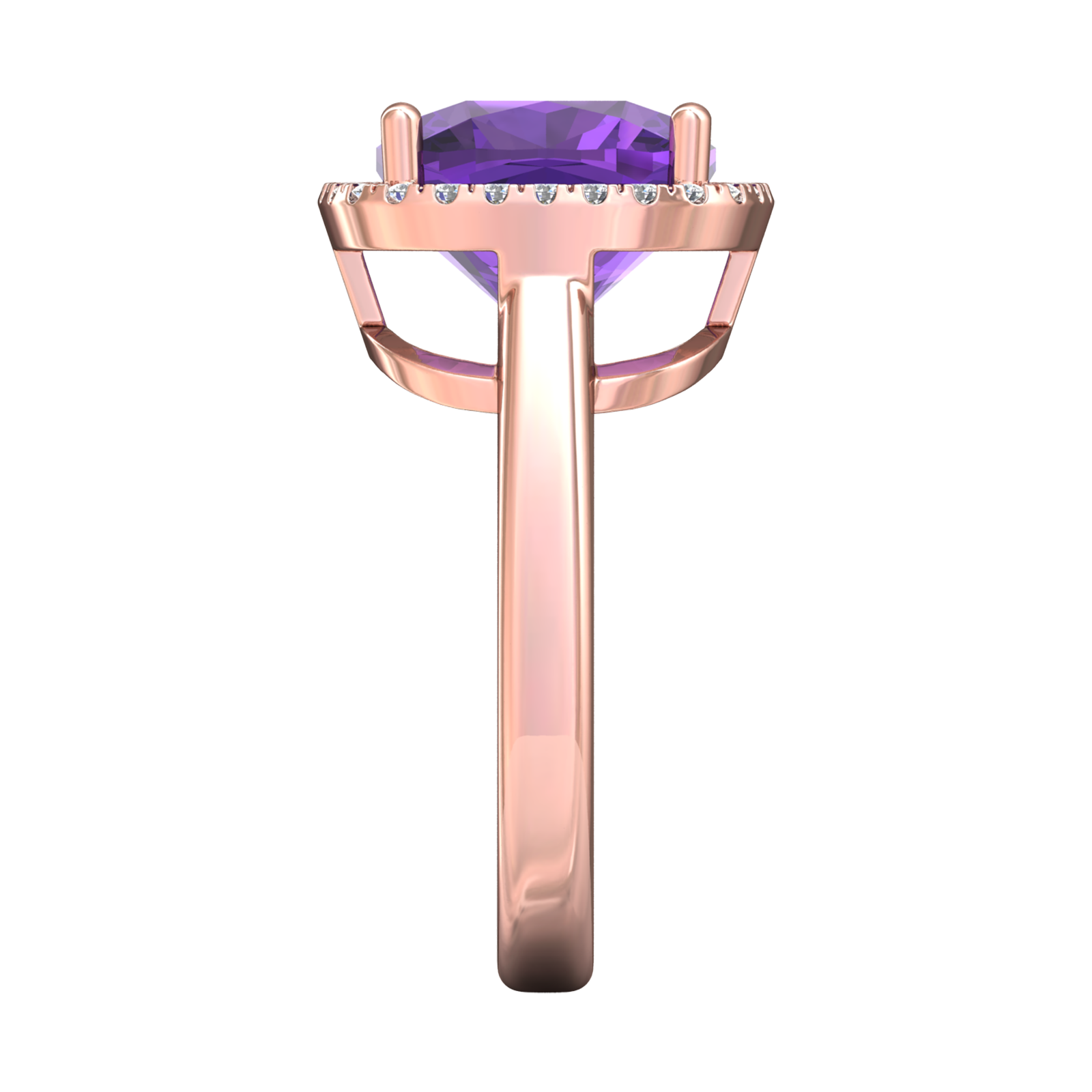 Nova cushion shaped Amethyst ring with a halo of diamonds Gardiner Brothers