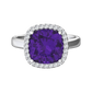Nova cushion shaped Amethyst ring with a halo of diamonds Gardiner Brothers