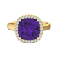 Nova cushion shaped Amethyst ring with a halo of diamonds Gardiner Brothers