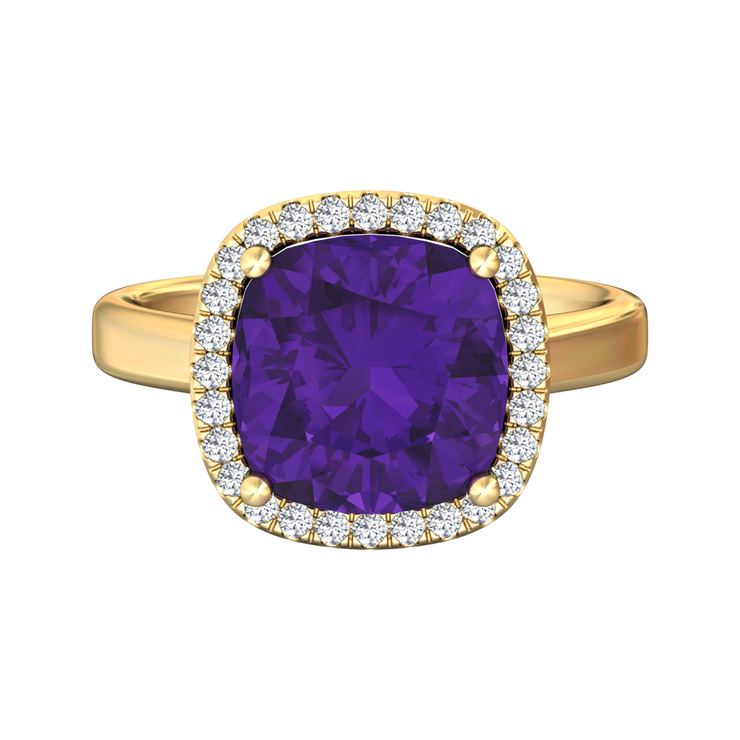 Nova cushion shaped Amethyst ring with a halo of diamonds Gardiner Brothers