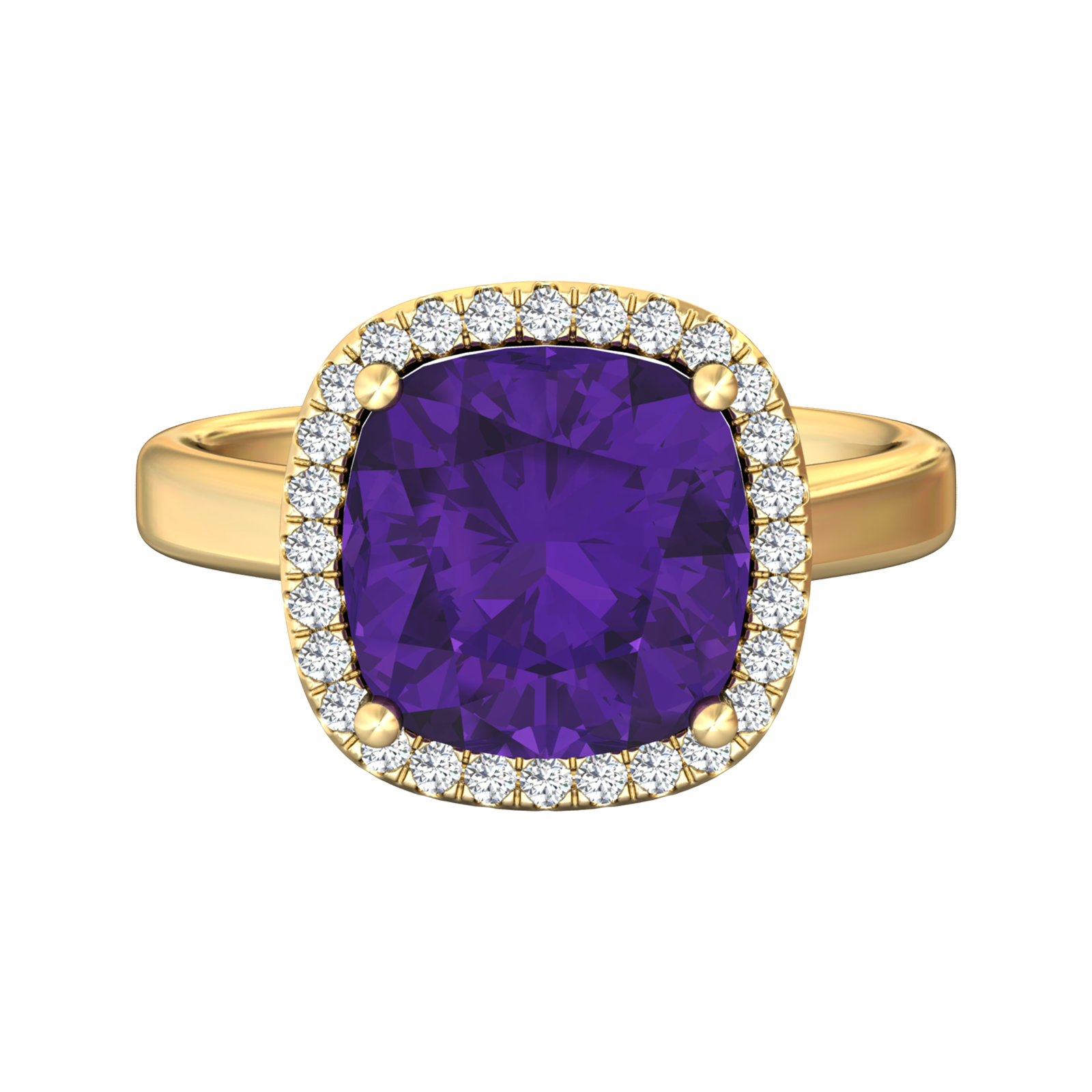 Nova cushion shaped Amethyst ring with a halo of diamonds Gardiner Brothers