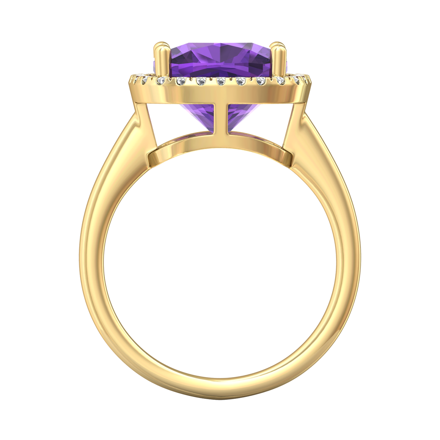 Nova cushion shaped Amethyst ring with a halo of diamonds Gardiner Brothers