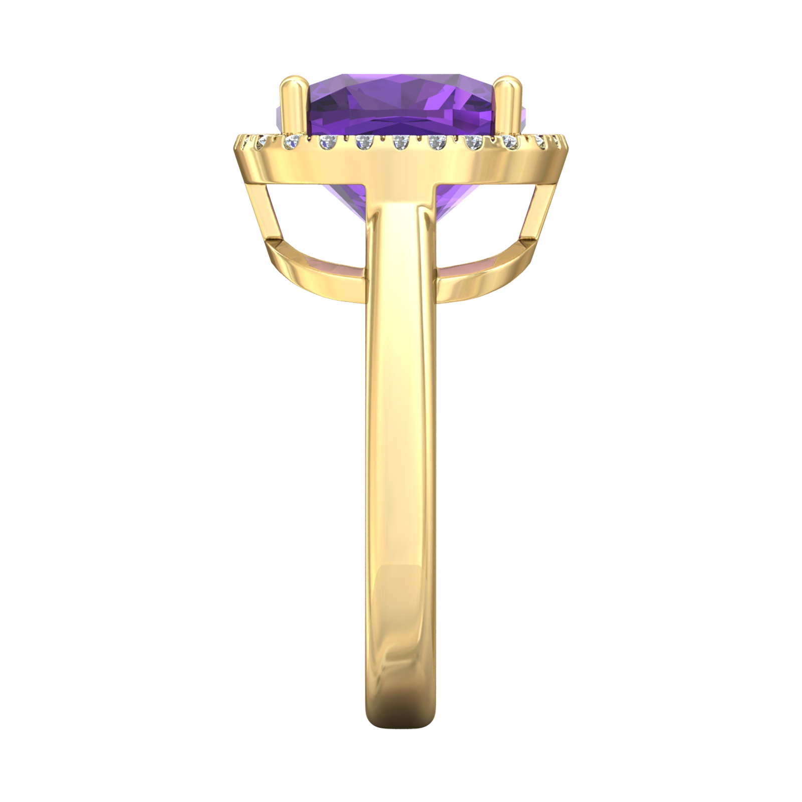 Nova cushion shaped Amethyst ring with a halo of diamonds Gardiner Brothers