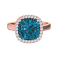 Nova cushion shaped London Blue Topaz ring with a halo of diamonds Gardiner Brothers