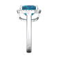 Nova cushion shaped London Blue Topaz ring with a halo of diamonds Gardiner Brothers