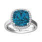 Nova cushion shaped London Blue Topaz ring with a halo of diamonds Gardiner Brothers