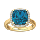 Nova cushion shaped London Blue Topaz ring with a halo of diamonds Gardiner Brothers