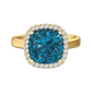 Nova cushion shaped London Blue Topaz ring with a halo of diamonds Gardiner Brothers