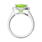 Nova cushion shaped Peridot ring with a halo of diamonds Gardiner Brothers