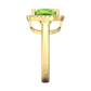 Nova cushion shaped Peridot ring with a halo of diamonds Gardiner Brothers