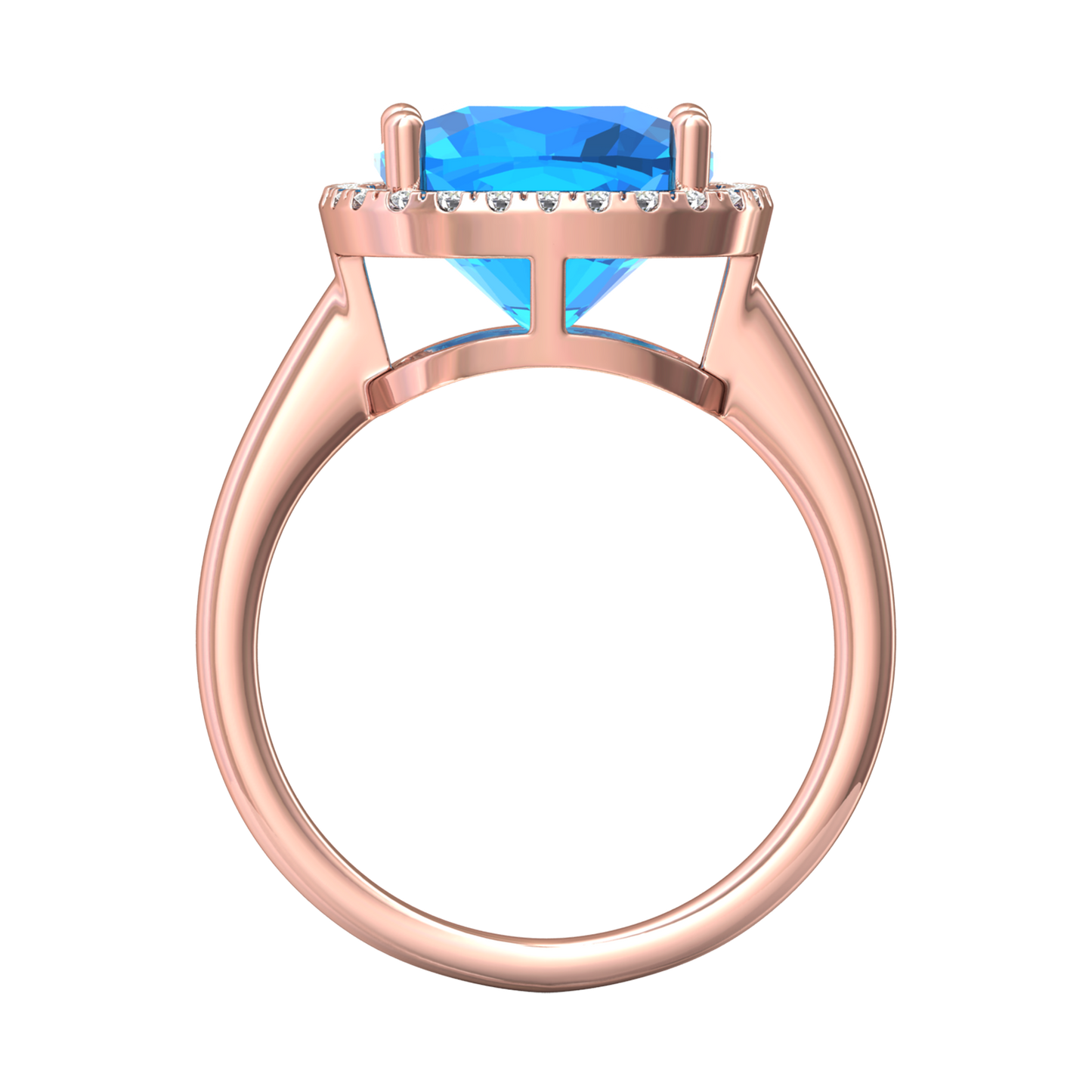 Nova cushion shaped Swiss Blue Topaz ring with a halo of diamonds Gardiner Brothers