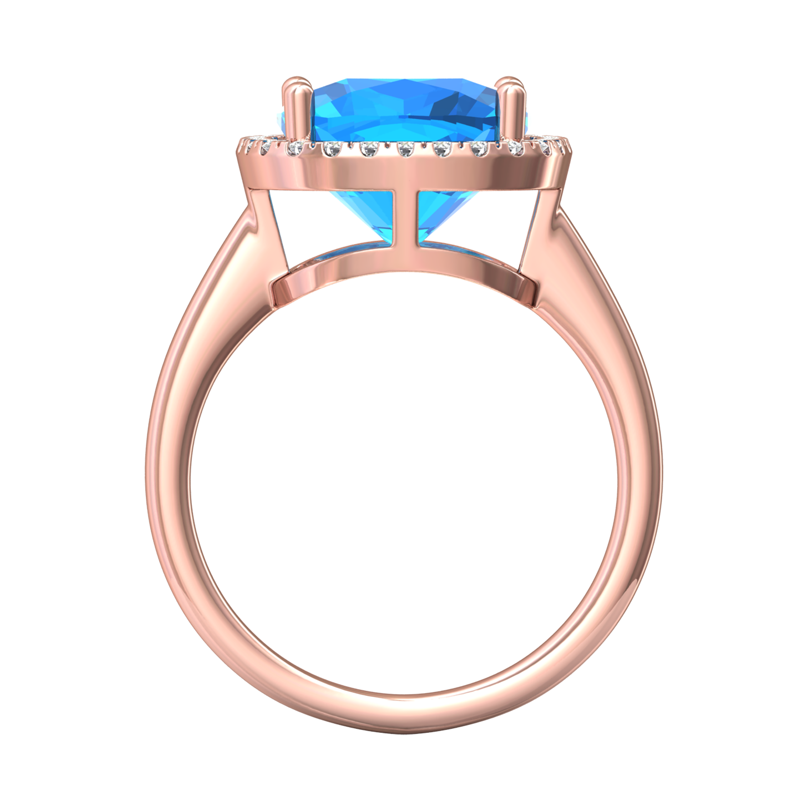Nova cushion shaped Swiss Blue Topaz ring with a halo of diamonds Gardiner Brothers