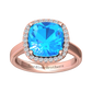 Nova cushion shaped Swiss Blue Topaz ring with a halo of diamonds Gardiner Brothers