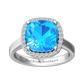 Nova cushion shaped Swiss Blue Topaz ring with a halo of diamonds Gardiner Brothers