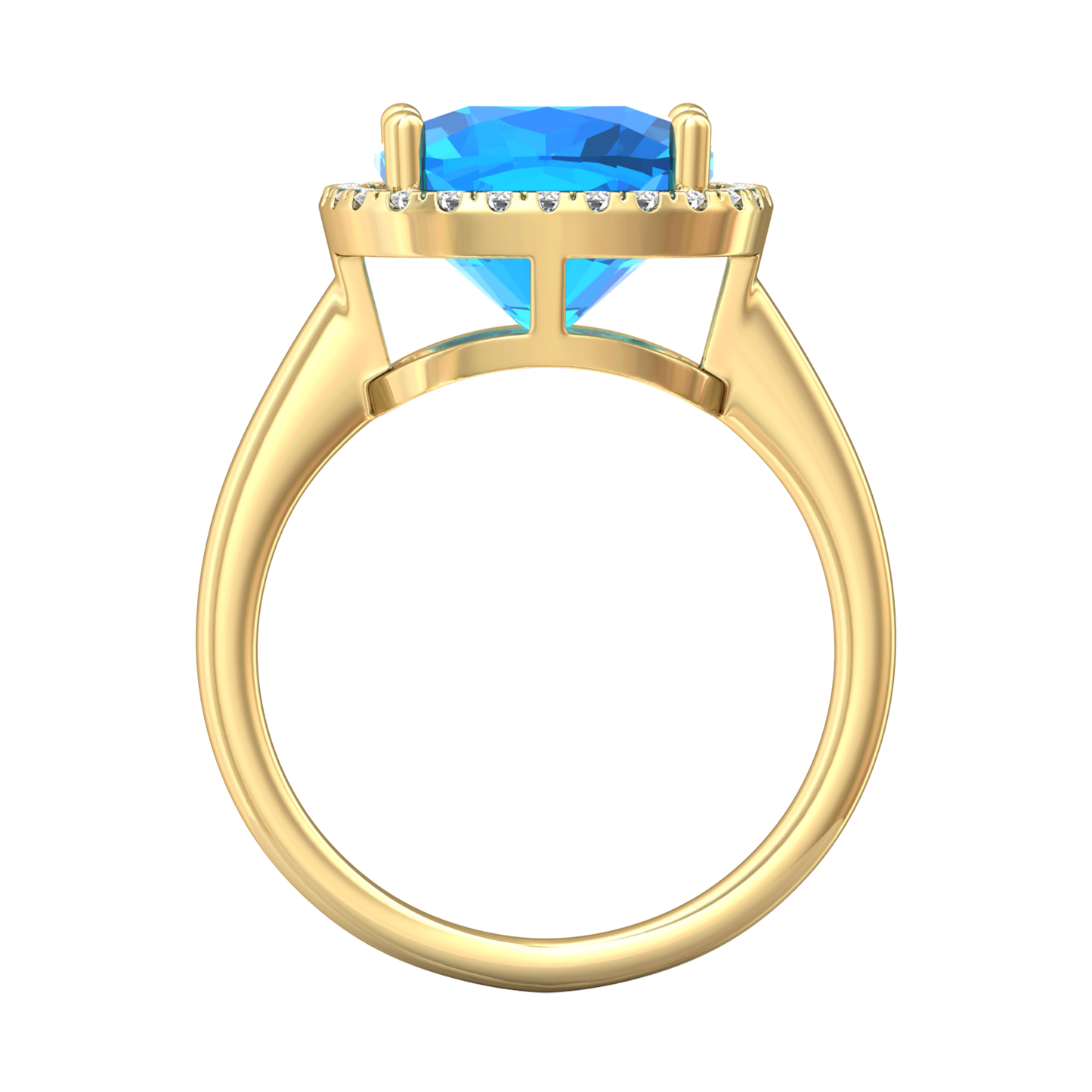 Nova cushion shaped Swiss Blue Topaz ring with a halo of diamonds Gardiner Brothers