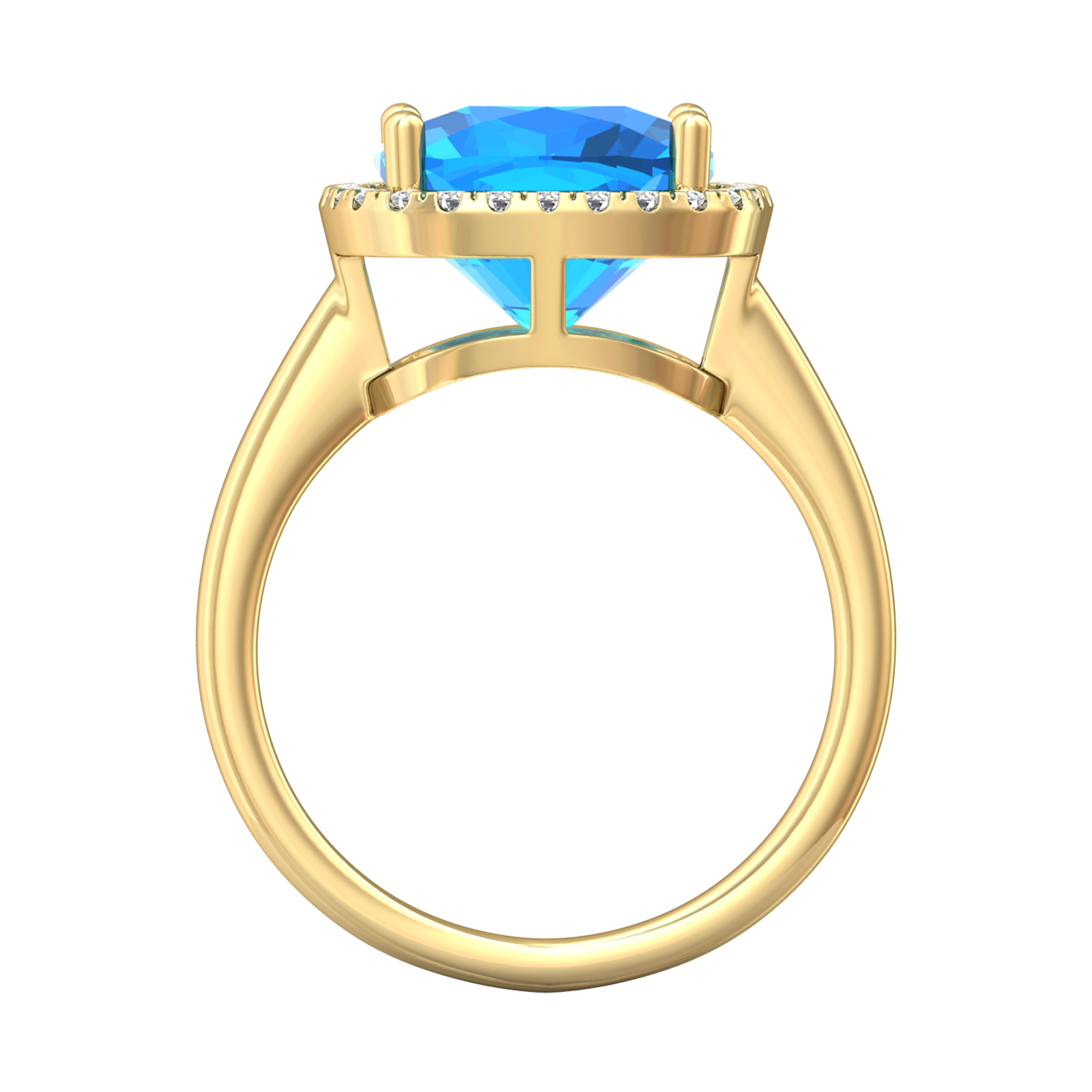 Nova cushion shaped Swiss Blue Topaz ring with a halo of diamonds Gardiner Brothers