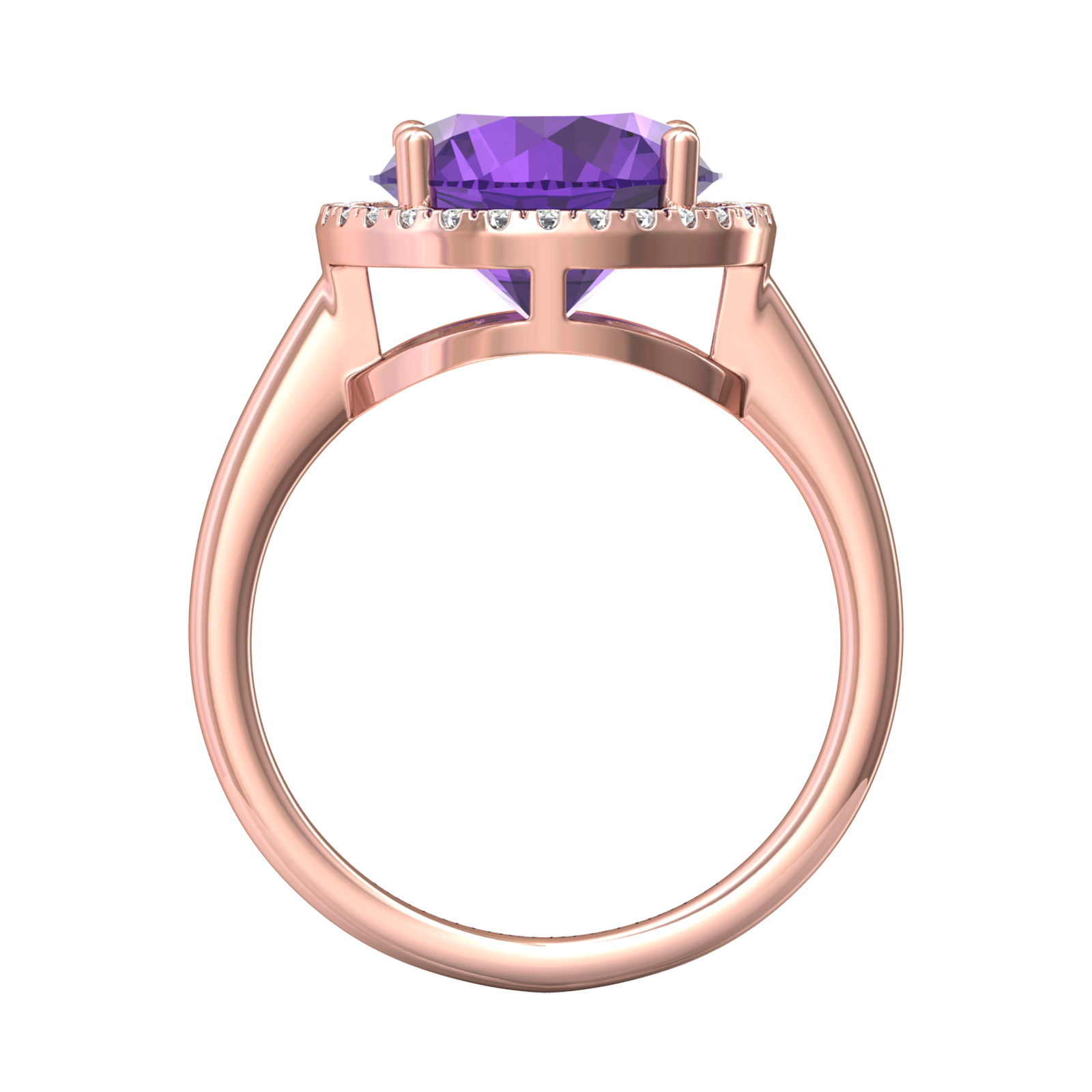 Nova round Amethyst ring with a halo of diamonds Gardiner Brothers