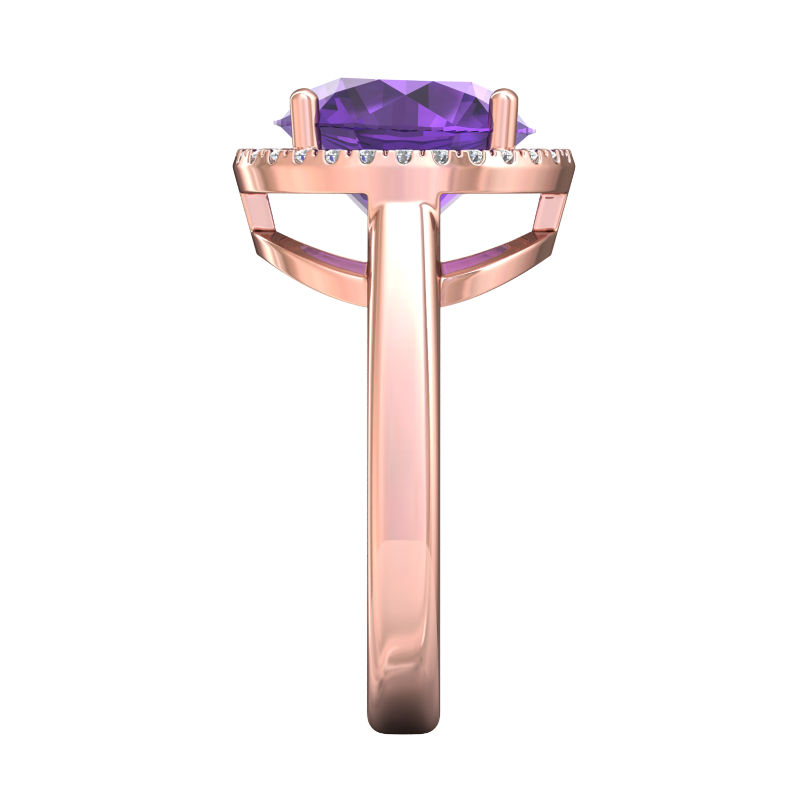 Nova round Amethyst ring with a halo of diamonds Gardiner Brothers
