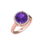 Nova round Amethyst ring with a halo of diamonds Gardiner Brothers Rose Gold