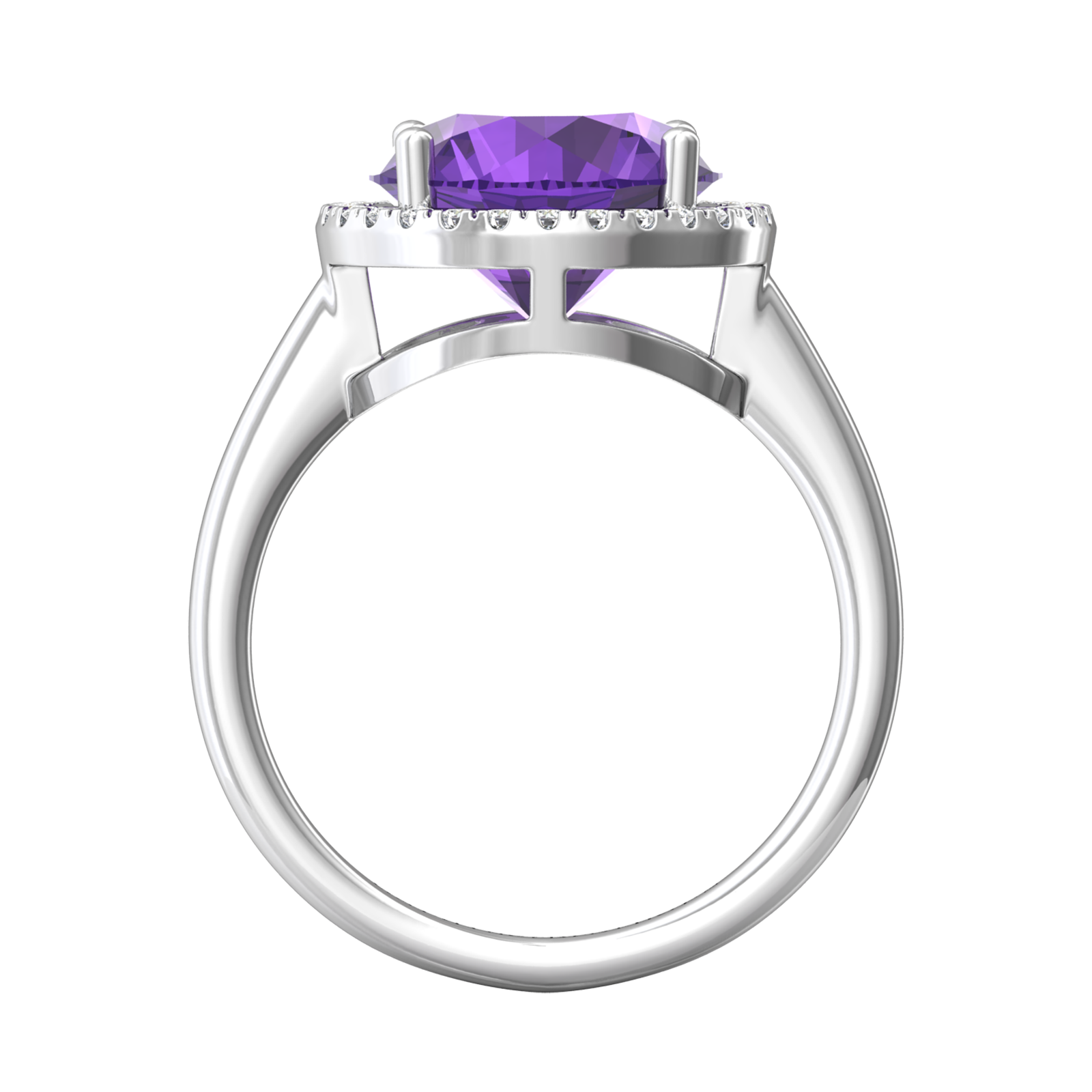 Nova round Amethyst ring with a halo of diamonds Gardiner Brothers