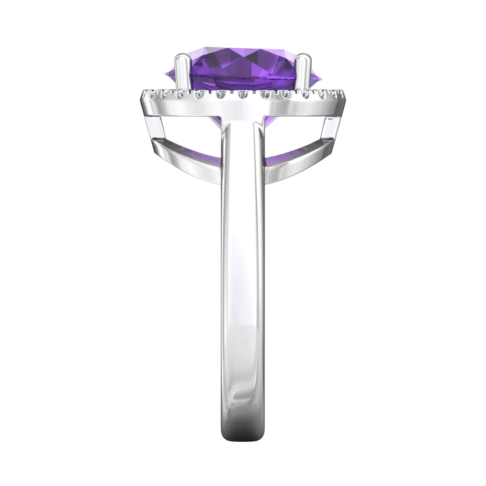 Nova round Amethyst ring with a halo of diamonds Gardiner Brothers