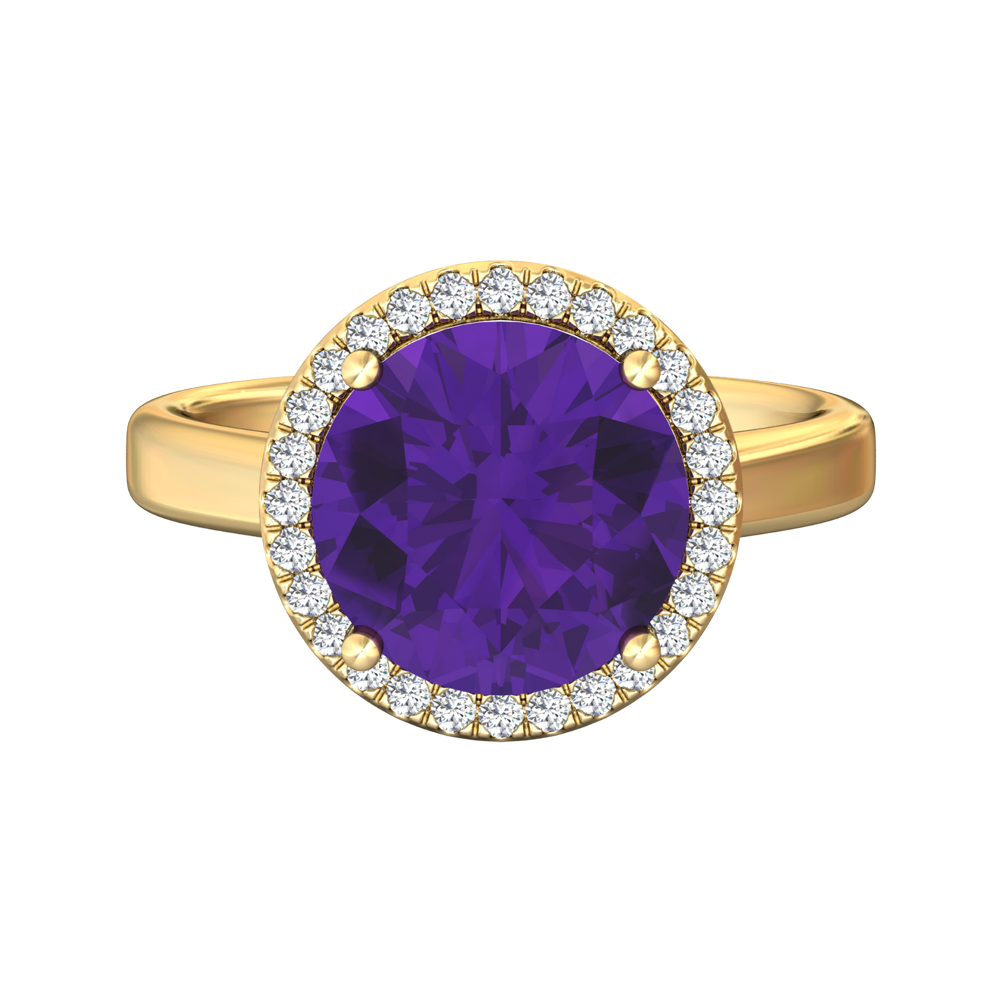 Nova round Amethyst ring with a halo of diamonds Gardiner Brothers