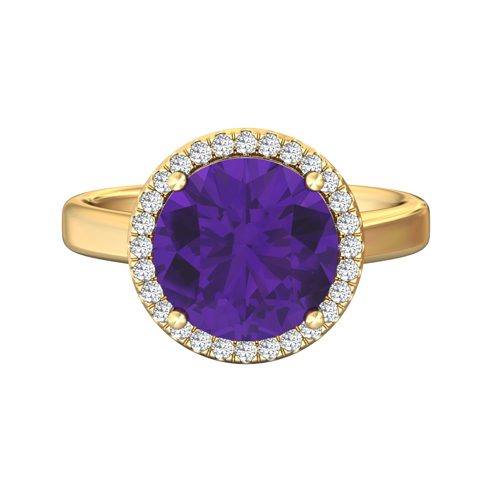 Nova round Amethyst ring with a halo of diamonds Gardiner Brothers