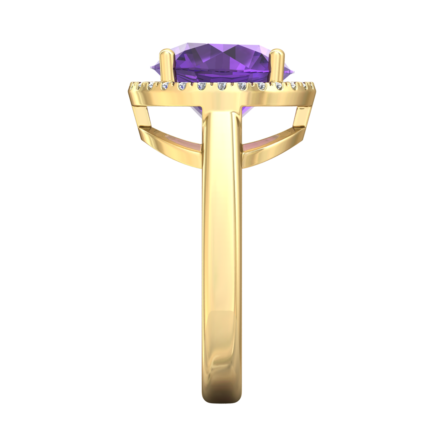 Nova round Amethyst ring with a halo of diamonds Gardiner Brothers